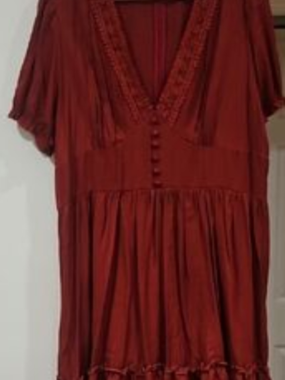 Women's Rust Red V-Neck Button Front Dress